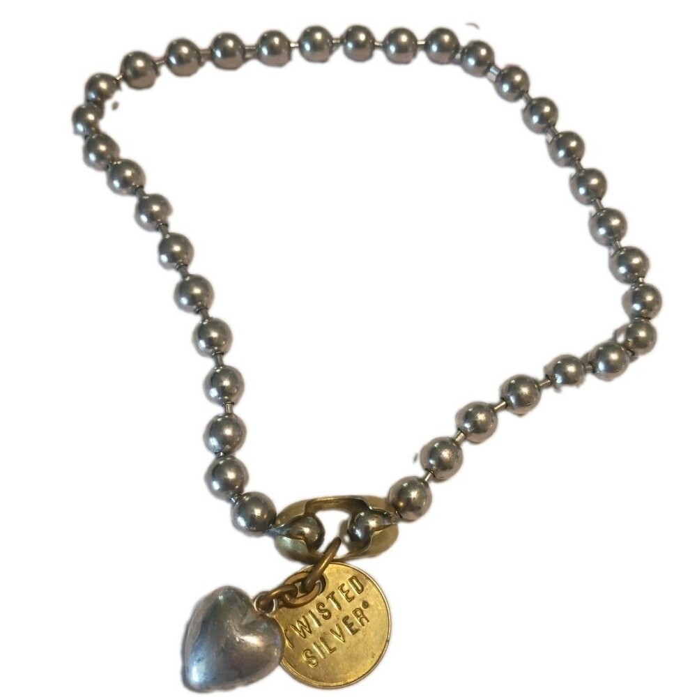 Twisted Silver Ball and Chain Necklace 90s Y2K Style Skater Minimalist Punk